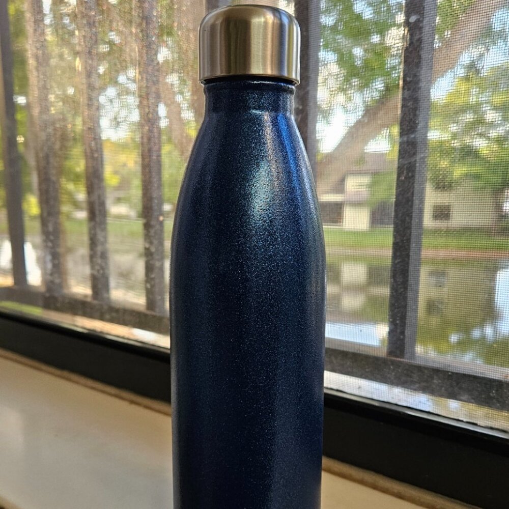 NEW - Double Wall Stainless Steel Vacuum Water Bottle - Blue Glitter (17.5 oz)